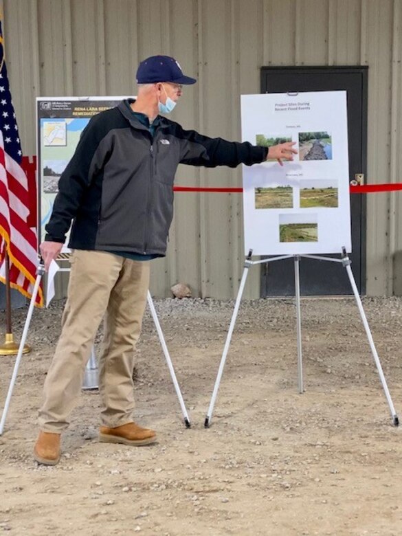 IN THE PHOTOS, Memphis District Commander Col. Zachary Miller, the district partner, and other district team members are briefed on the details of the project. Afterward, the group held a ribbon-cutting ceremony, symbolizing the victory and celebration of completing yet another significant project. (USACE photos by Jessica Haas)