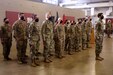 Capt. Rajvir Singh, commander of the 828th Financial Management Support Detachment, 28th Management Support Unit, 728th Combat Support Sustainment Battalion, 213th Regional Support Group, Pennsylvania Army National Guard, stands in front of his formation during a welcome home ceremony at the Lebanon Readiness Center Feb 7.