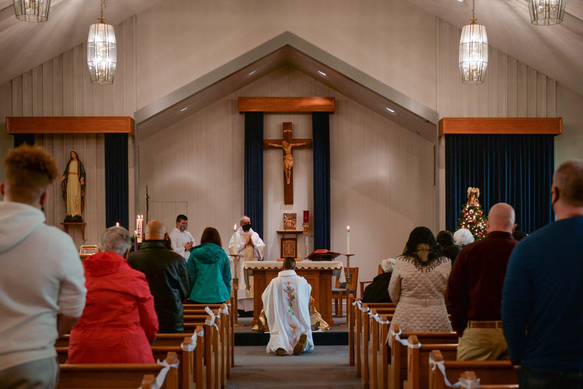 Chapel support staff assigned to Joint Base Lewis-McChord celebrate Mass at the base chapel on Jan.10, 2021 here.