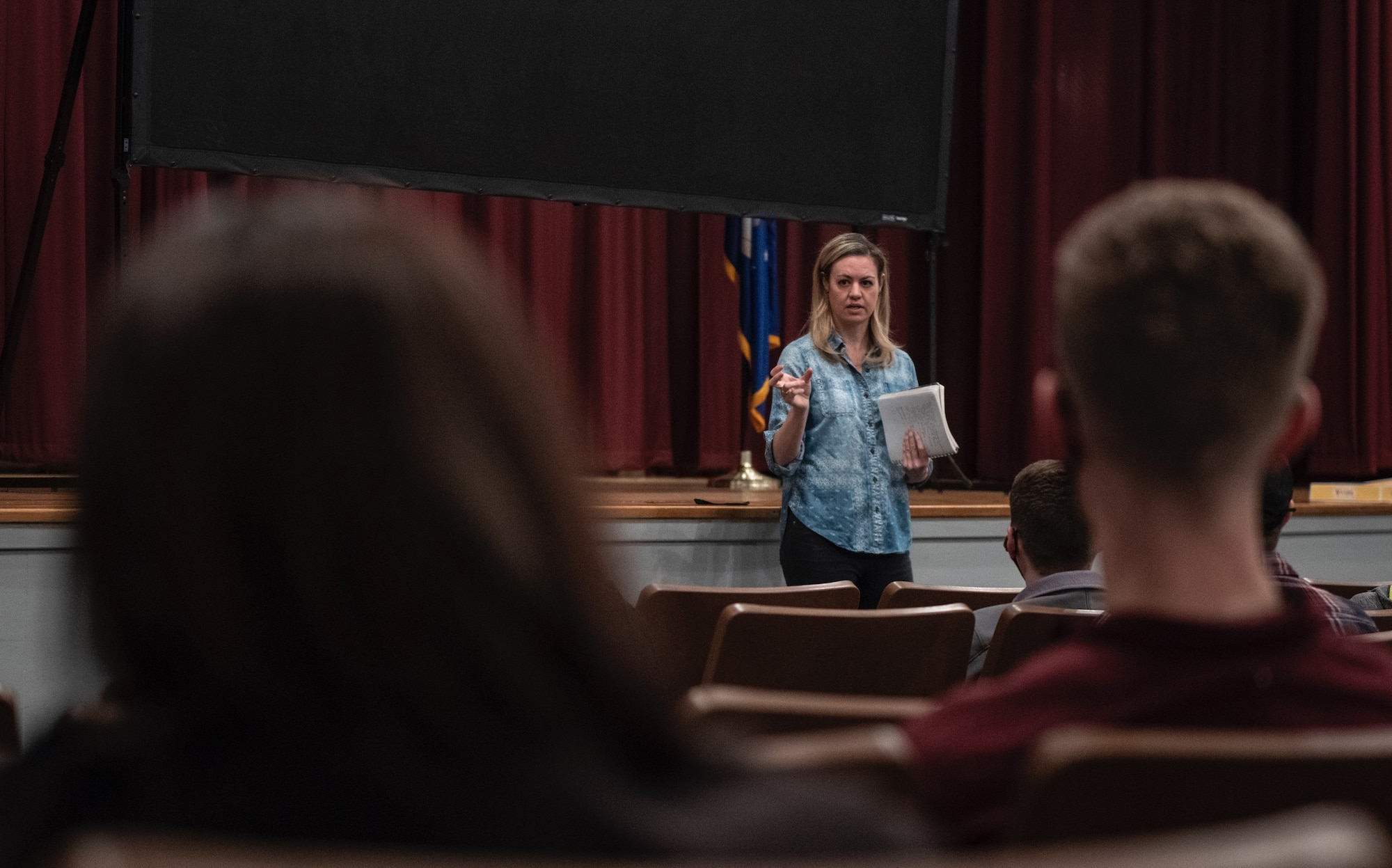 U.S. Air Force Lt. Col. Kaly, 25th Operations Support Squadron (OSS) commander, briefs 25th Attack Group Airmen at Shaw Air Force Base, South Carolina.