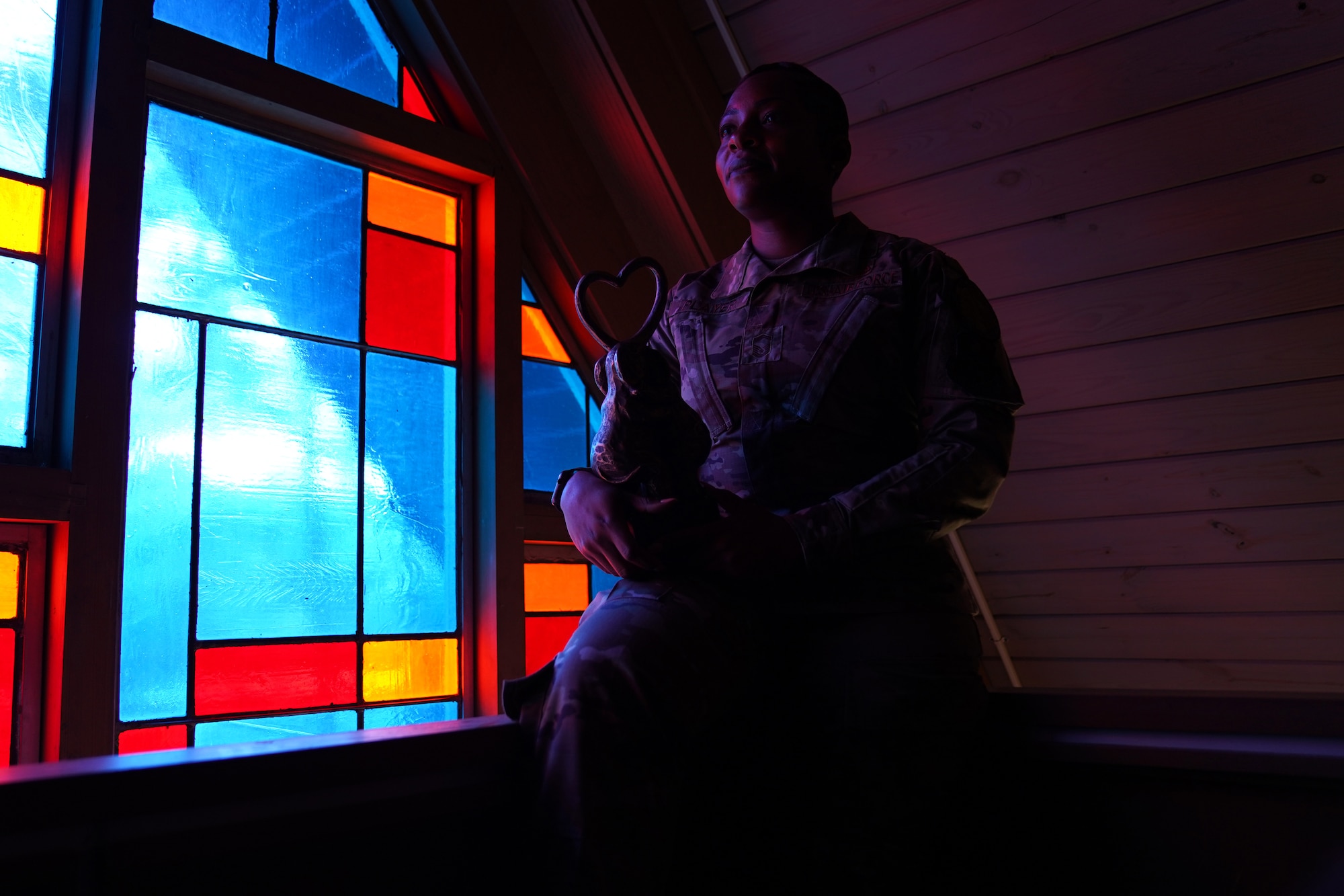 U.S. Air Force Senior Master Sgt. Jessica Player, Mathies NCO Academy director of education, poses inside the Larcher Chapel at Keesler Air Force Base Dec. 10, 2020. As a practicing Muslim, Player follows her faith to help strengthen her purpose. (U.S. Air Force photo by Airman 1st Class Seth Haddix)