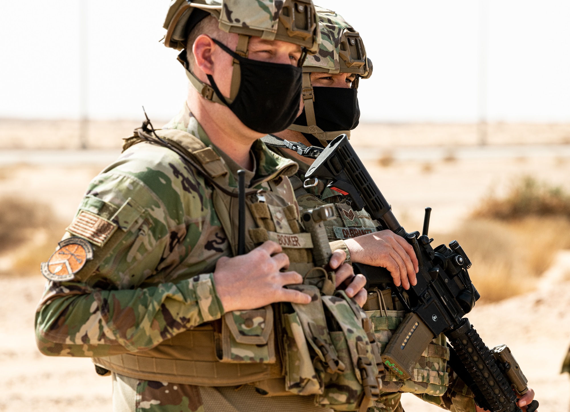 Personnel from the 378th Air Expeditionary Wing trained with Royal Saudi Air Force Police Wing members in a joint counter unmanned aerial system exercise Jan. 27, 2021 at Prince Sultan Air Base, Kingdom of Saudi Arabia.