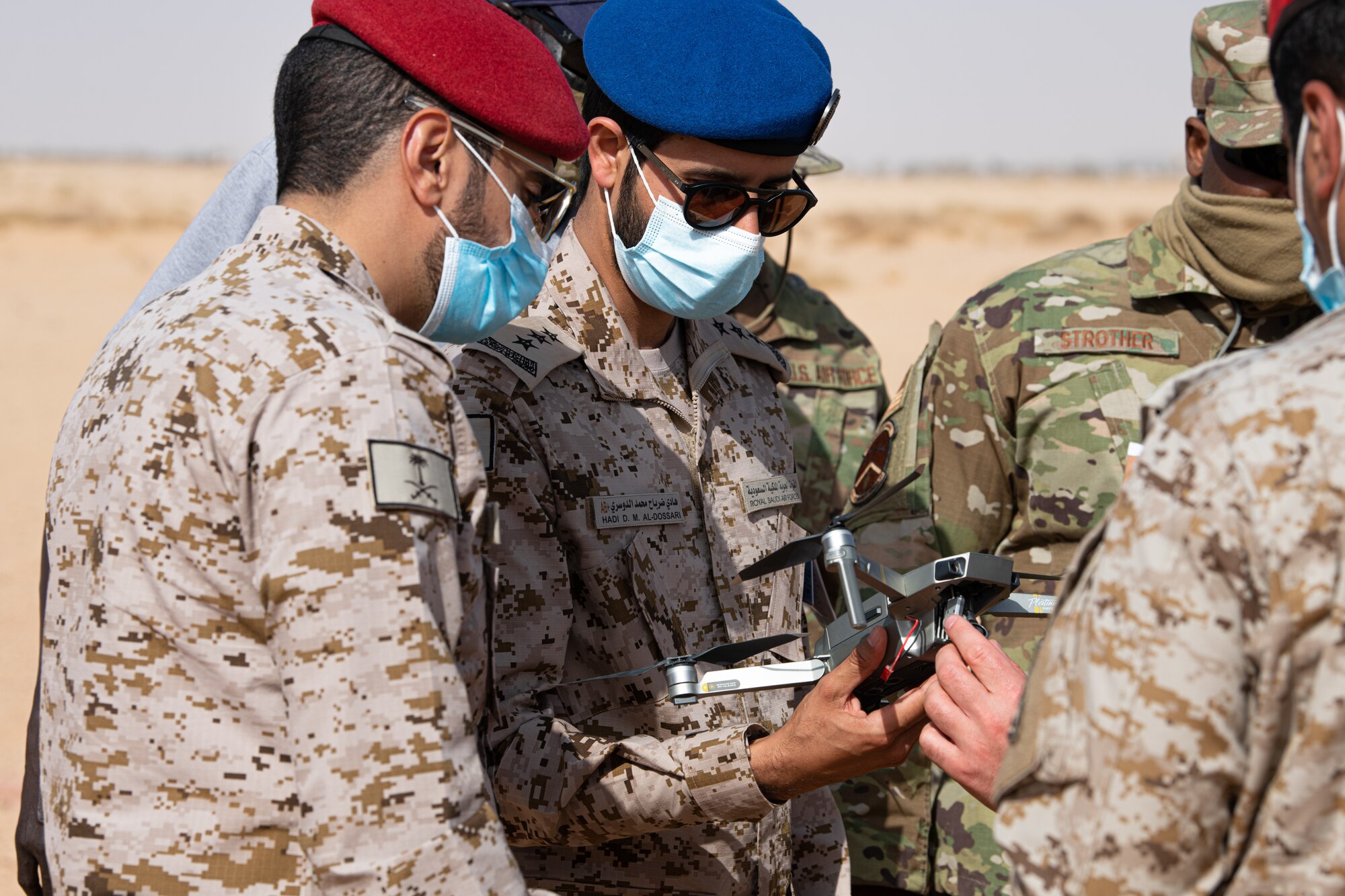 Personnel from the 378th Air Expeditionary Wing trained with Royal Saudi Air Force Police Wing members in a joint counter unmanned aerial system exercise Jan. 27, 2021 at Prince Sultan Air Base, Kingdom of Saudi Arabia.