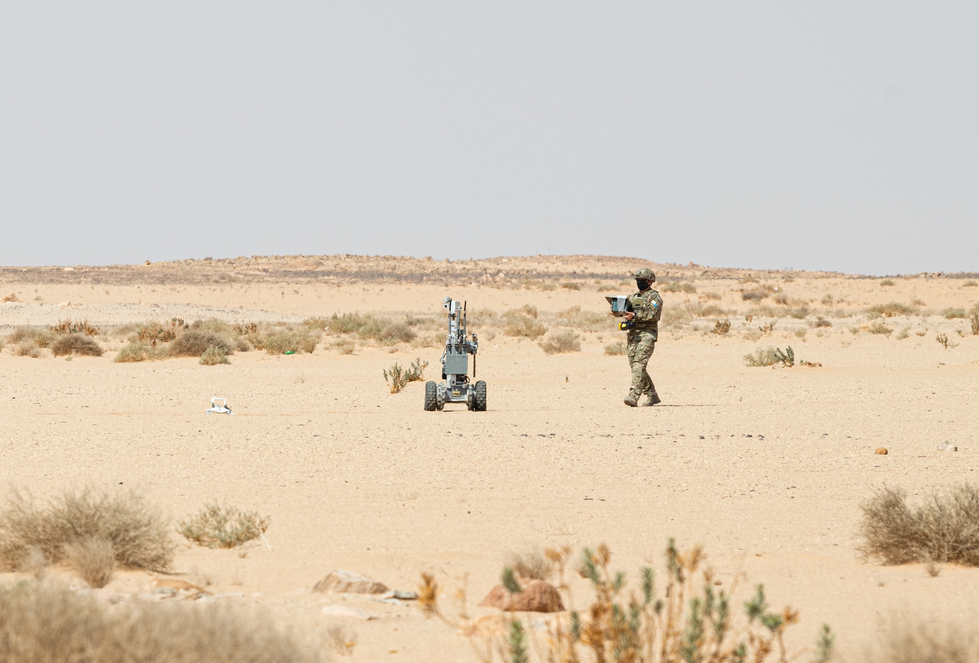 Personnel from the 378th Air Expeditionary Wing trained with Royal Saudi Air Force Police Wing members in a joint counter unmanned aerial system exercise Jan. 27, 2021 at Prince Sultan Air Base, Kingdom of Saudi Arabia.