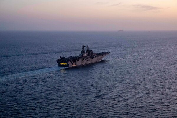 USS Makin Island (LHD 8) transits the Strait of Hormuz.