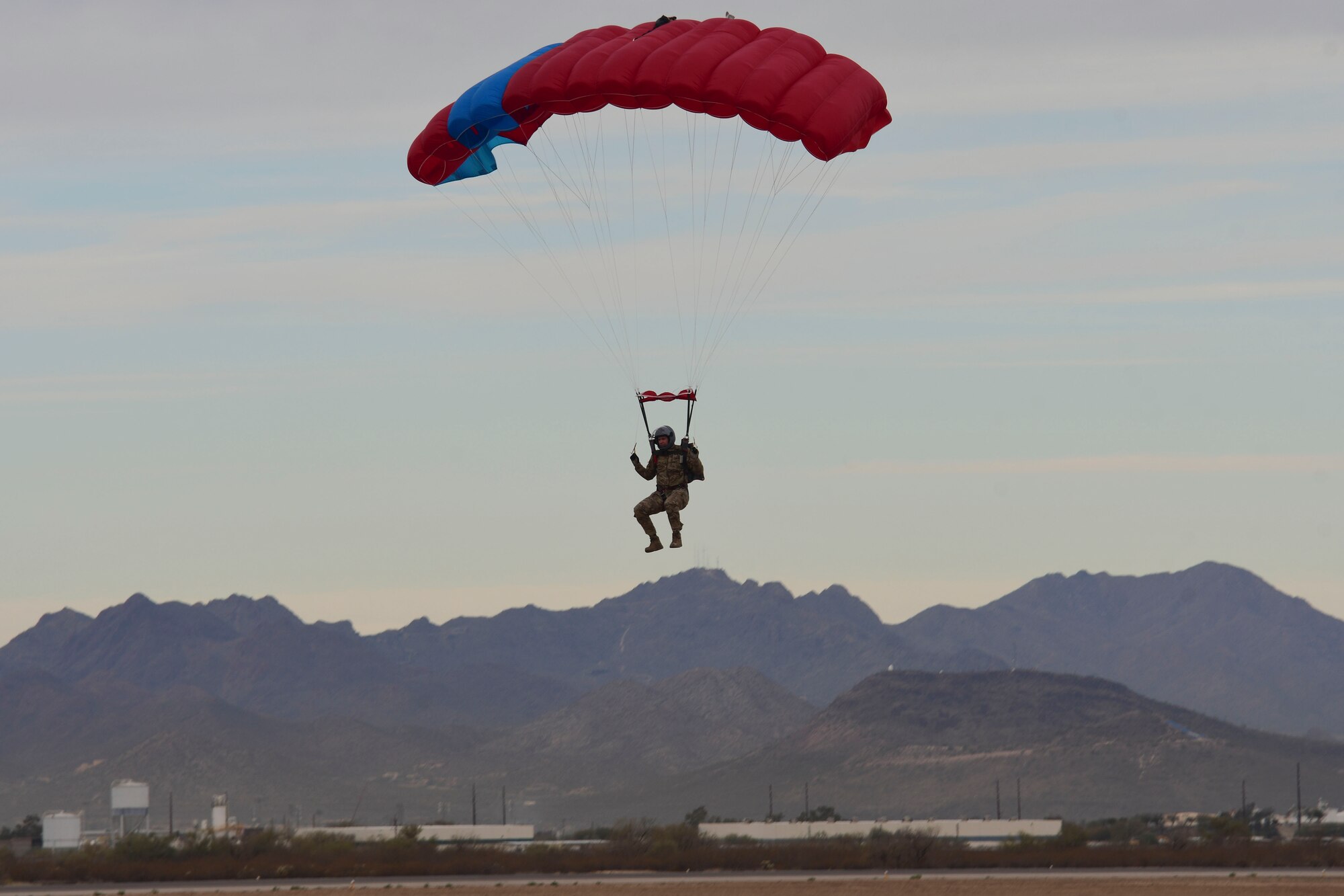 U.S. Air Force pararescue Airman parachuting