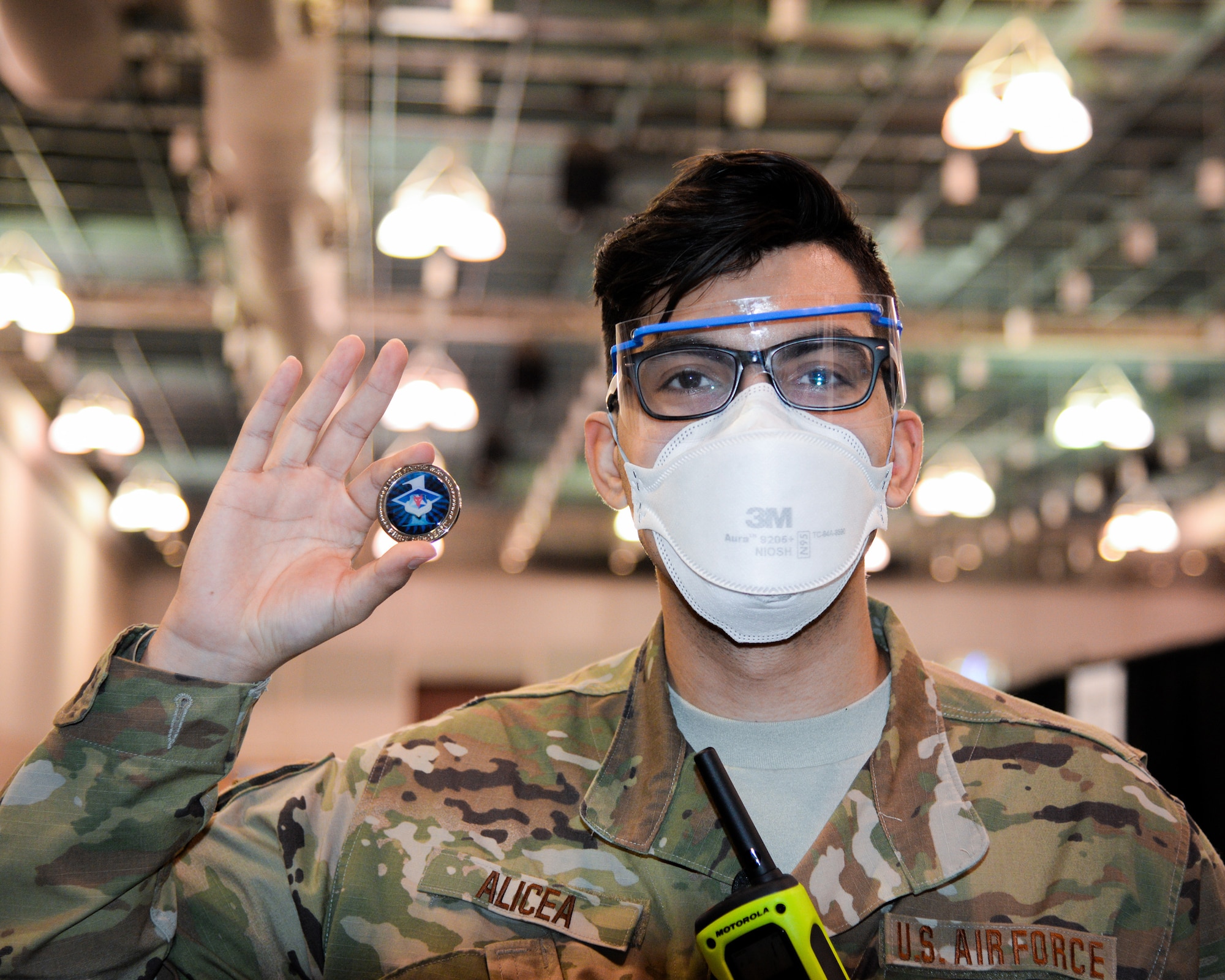 An image of a New Jersey Air National Guard member serving at the Atlantic City Convention Center, Atlantic City, N.J., to help the residents of New Jersey receive the COVID-19 vaccination at the Atlantic County Point Of Distribution mega-site.