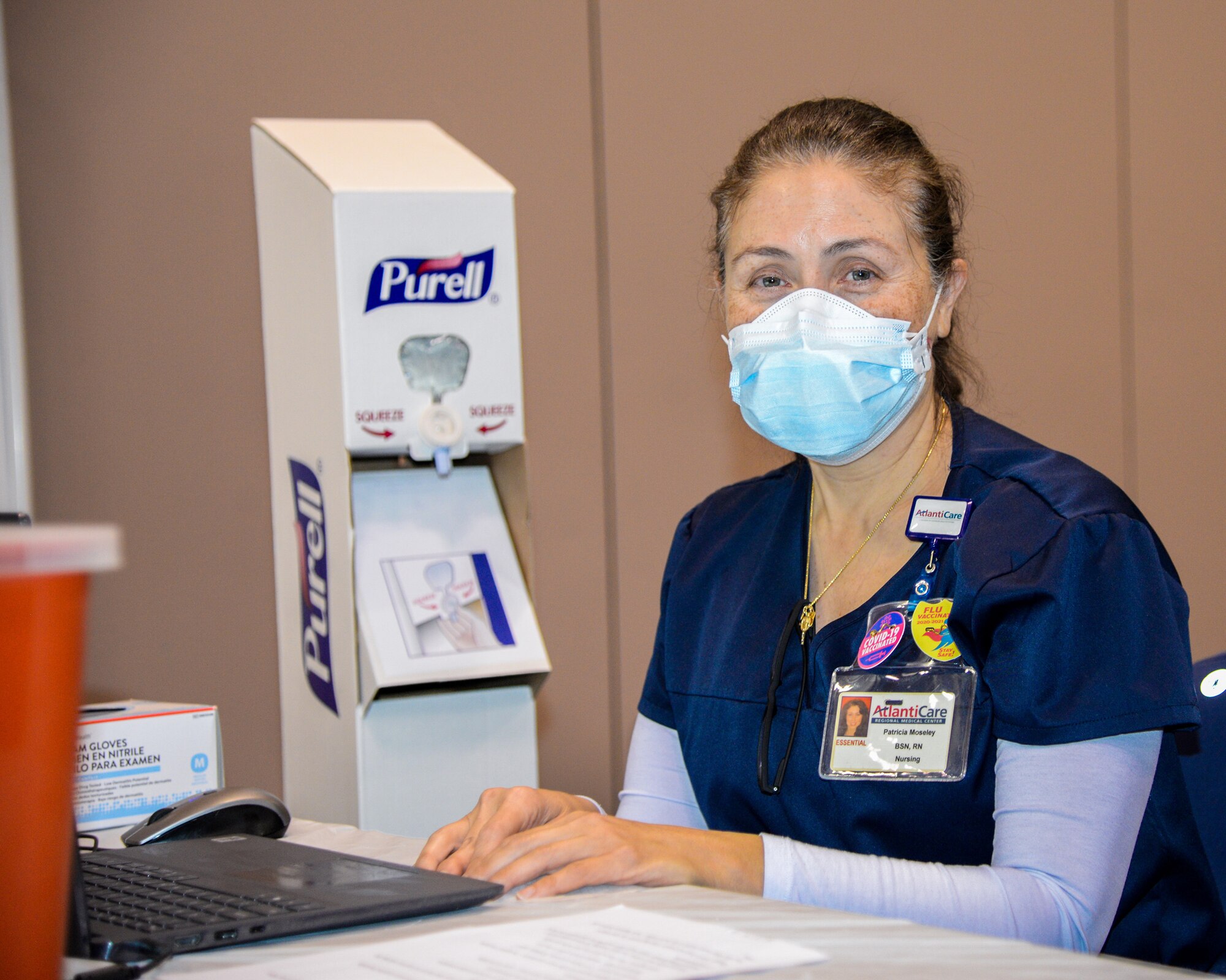 An image of a AtlantiCare Regional Health Services member serving at the Atlantic City Convention Center, Atlantic City, N.J., to help the residents of New Jersey receive the COVID-19 vaccination at the Atlantic County Point Of Distribution mega-site.