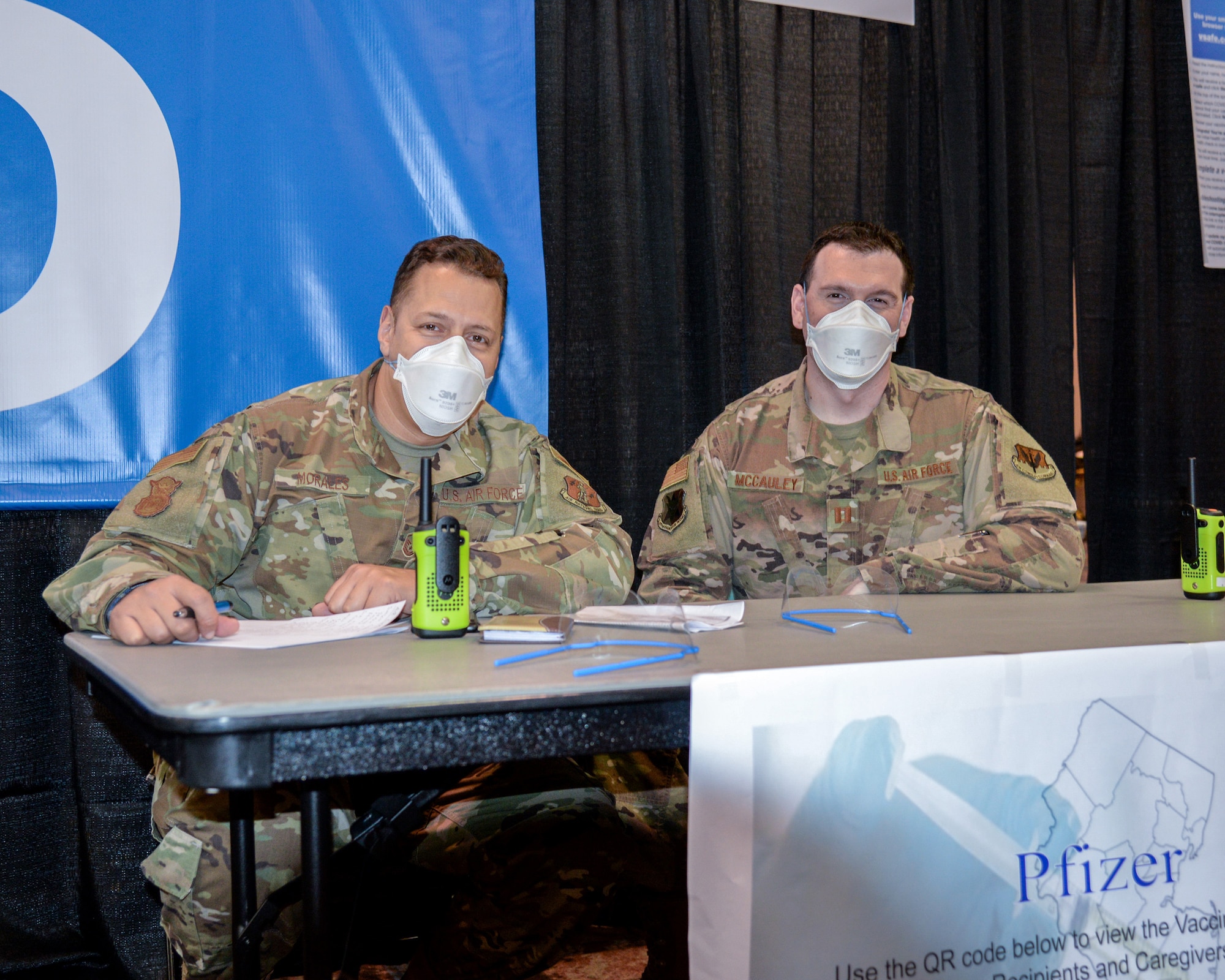 An image of NJ Air National Guard members serving at the Atlantic City Convention Center, Atlantic City, N.J. to help the residents of New Jersey to receive the COVID-19 vaccination at the Atlantic County Point Of Distribution mega-site.