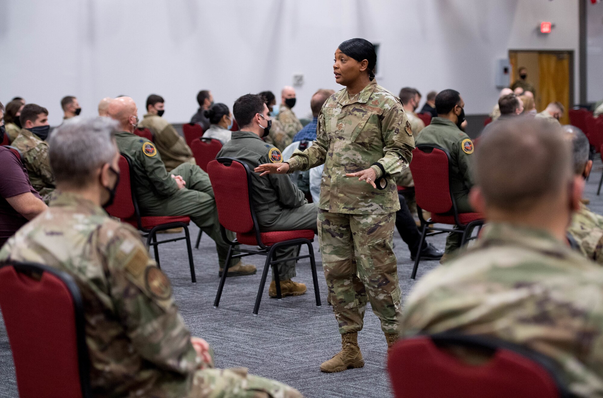 Chief Master Sgt. Melvina A. Smith, Eighth Air Force command chief and J-GSOC senior enlisted leader, came together at Barksdale Air Force Base to host an all-call and to recognize Global Thunder 21 superior performers, Jan. 20, 2021.