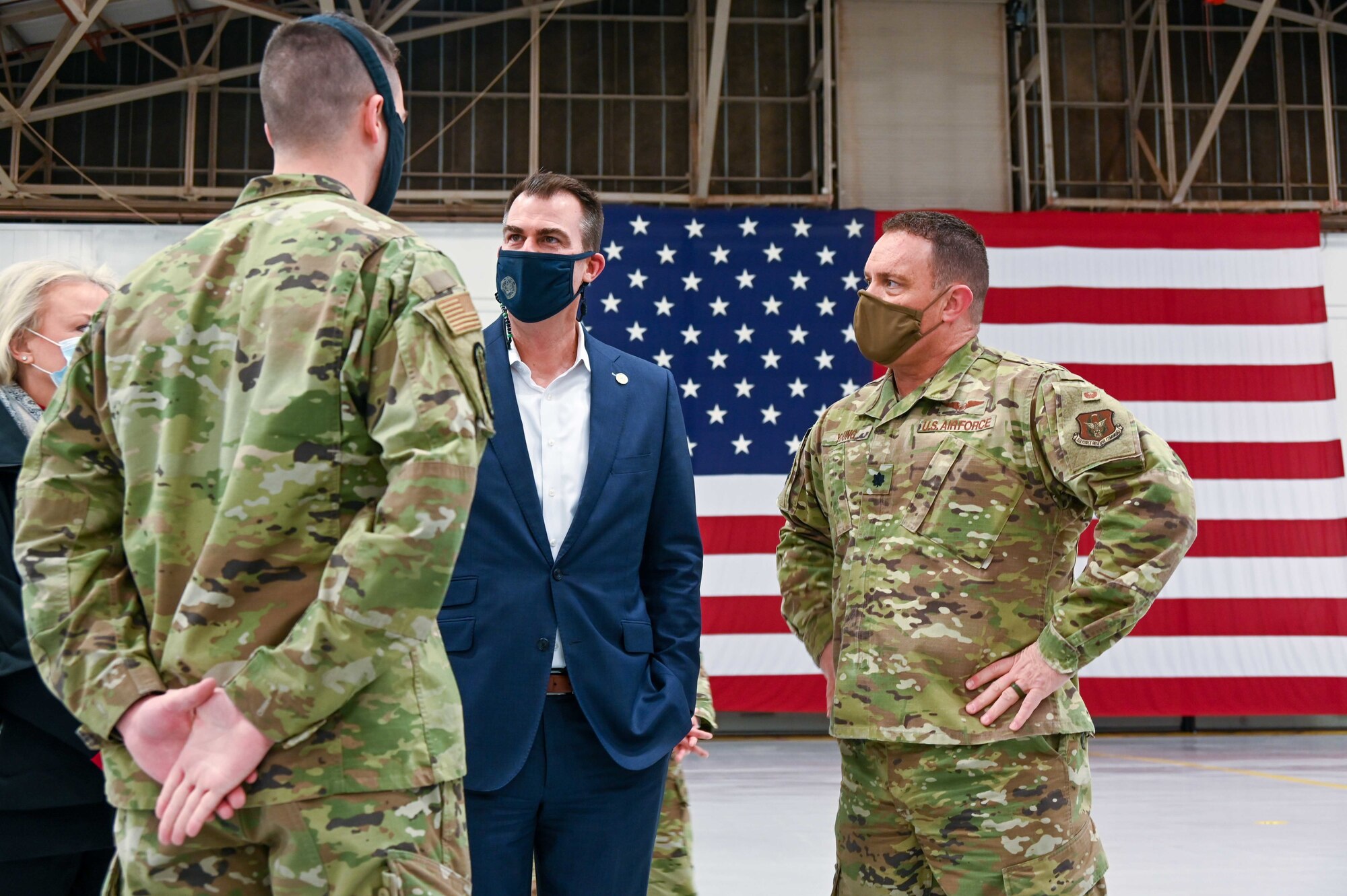 The Honorable J. Kevin Stitt, Governor of Oklahoma, visits the 507th Air Refueling Wing to learn about the mission and the importance of the Air Force Reserve Feb. 5, 2021, at Tinker Air Force Base, Oklahoma. (U.S. Air Force photo by Senior Airman Mary Begy)