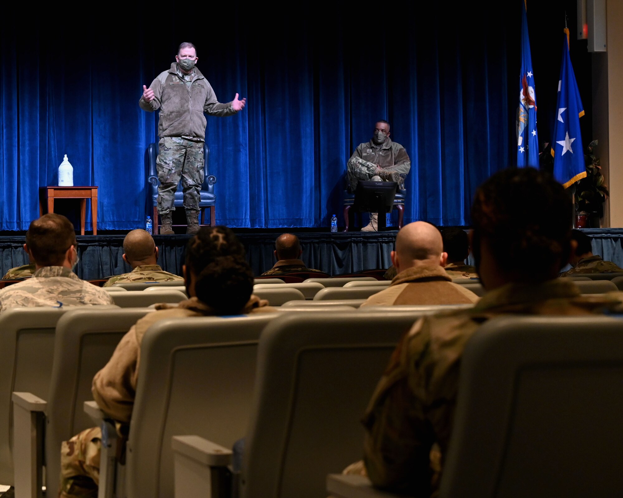 Lieutenant Gen. Richard Scobee, commander of Air Force Reserve Command, addresses members of the 908th Airlift Wing at Polifka Auditorium