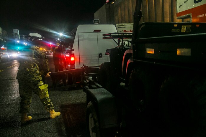 United States Marines and Sailors with Chemical Biological Incident Response Force (CBIRF) assist with security efforts of the 59th Presidential Inauguration in Washington, D.C., Jan. 20, 2021. CBIRF supports the Joint Task Force – National Capital Region and the United States Secret Service with advanced chemical, biological, and radioactive emergency response forces trained to expeditiously render life-saving aid. (U.S. Marine Corps photo by SSgt Kristian S. Karsten/Released)