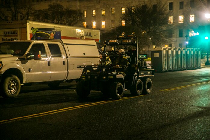 United States Marines and Sailors with Chemical Biological Incident Response Force (CBIRF) assist with security efforts of the 59th Presidential Inauguration in Washington, D.C., Jan. 20, 2021. CBIRF supports the Joint Task Force – National Capital Region and the United States Secret Service with advanced chemical, biological, and radioactive emergency response forces trained to expeditiously render life-saving aid. (U.S. Marine Corps photo by SSgt Kristian S. Karsten/Released)