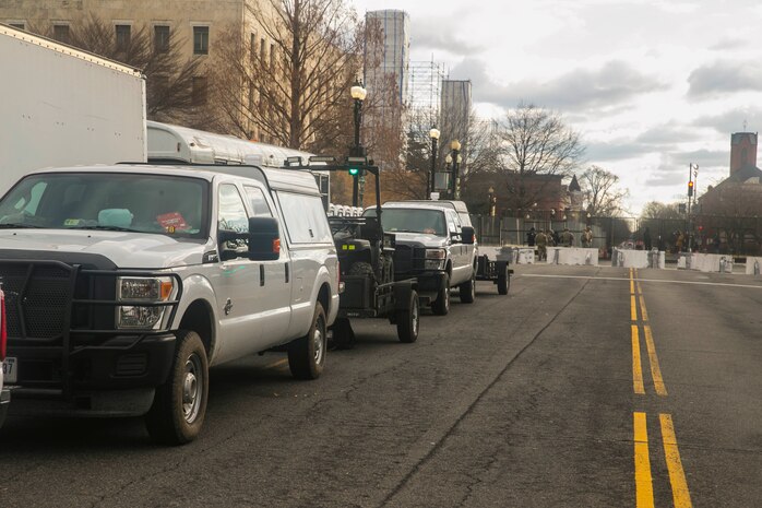 United States Marines and Sailors with Chemical Biological Incident Response Force (CBIRF) assist with security efforts of the 59th Presidential Inauguration in Washington, D.C., Jan. 20, 2021. CBIRF supports the Joint Task Force – National Capital Region and the United States Secret Service with advanced chemical, biological, and radioactive emergency response forces trained to expeditiously render life-saving aid. (U.S. Marine Corps photo by SSgt Kristian S. Karsten/Released)