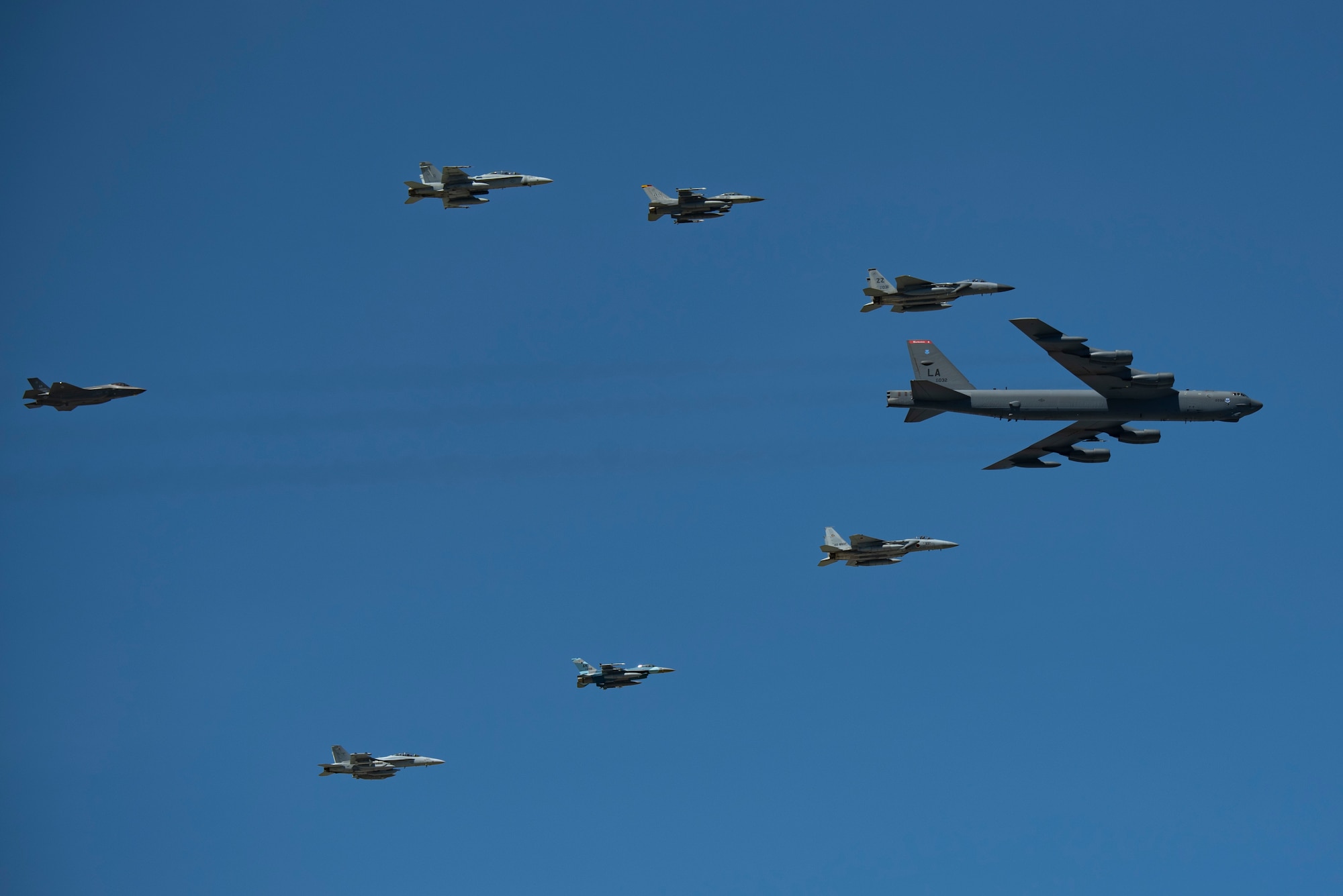 U.S. Air Force, Japan Air Self-Defense Force and Royal Australian Air Force aircraft fly in formation during exercise Cope North 21 at Andersen Air Force Base, Guam, Feb. 9, 2021.