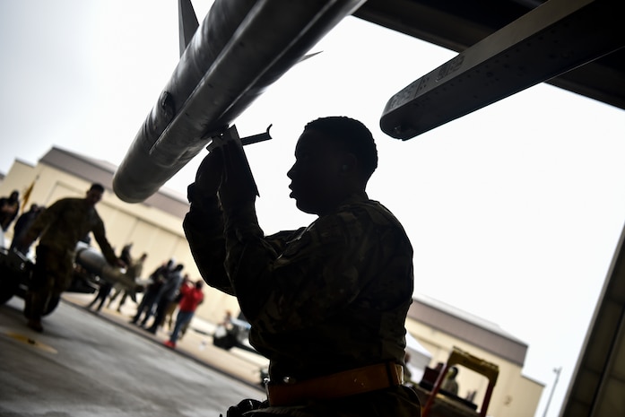 Airmen compete in a load crew competition.