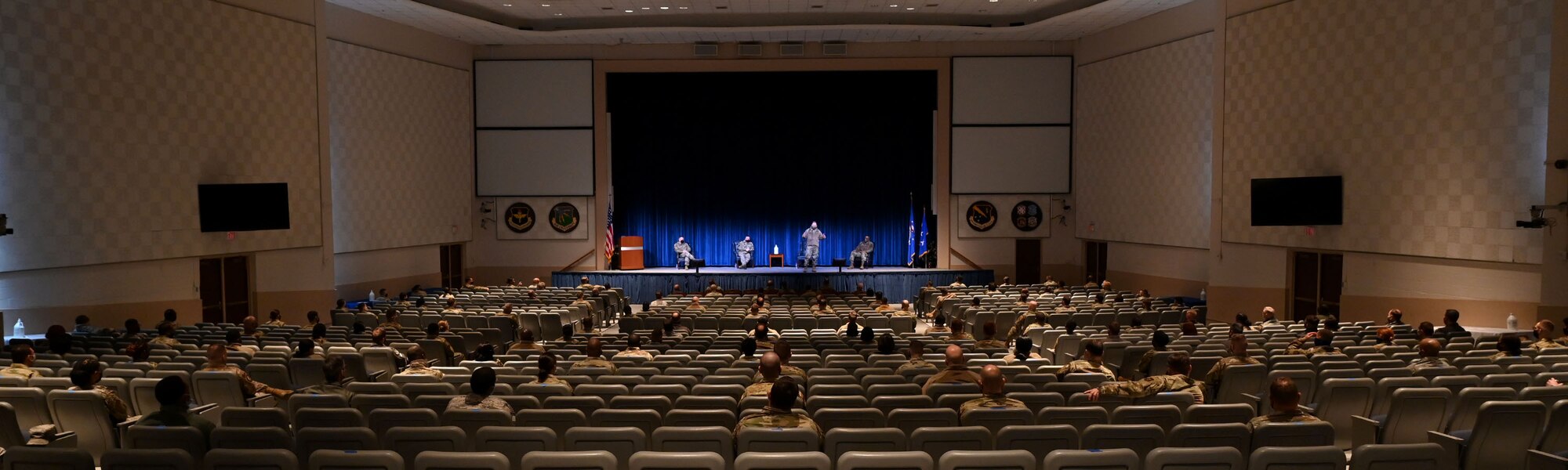 Lieutenant Gen. Richard Scobee, commander of Air Force Reserve Command, addresses members of the 908th Airlift Wing at Polifka Auditorium