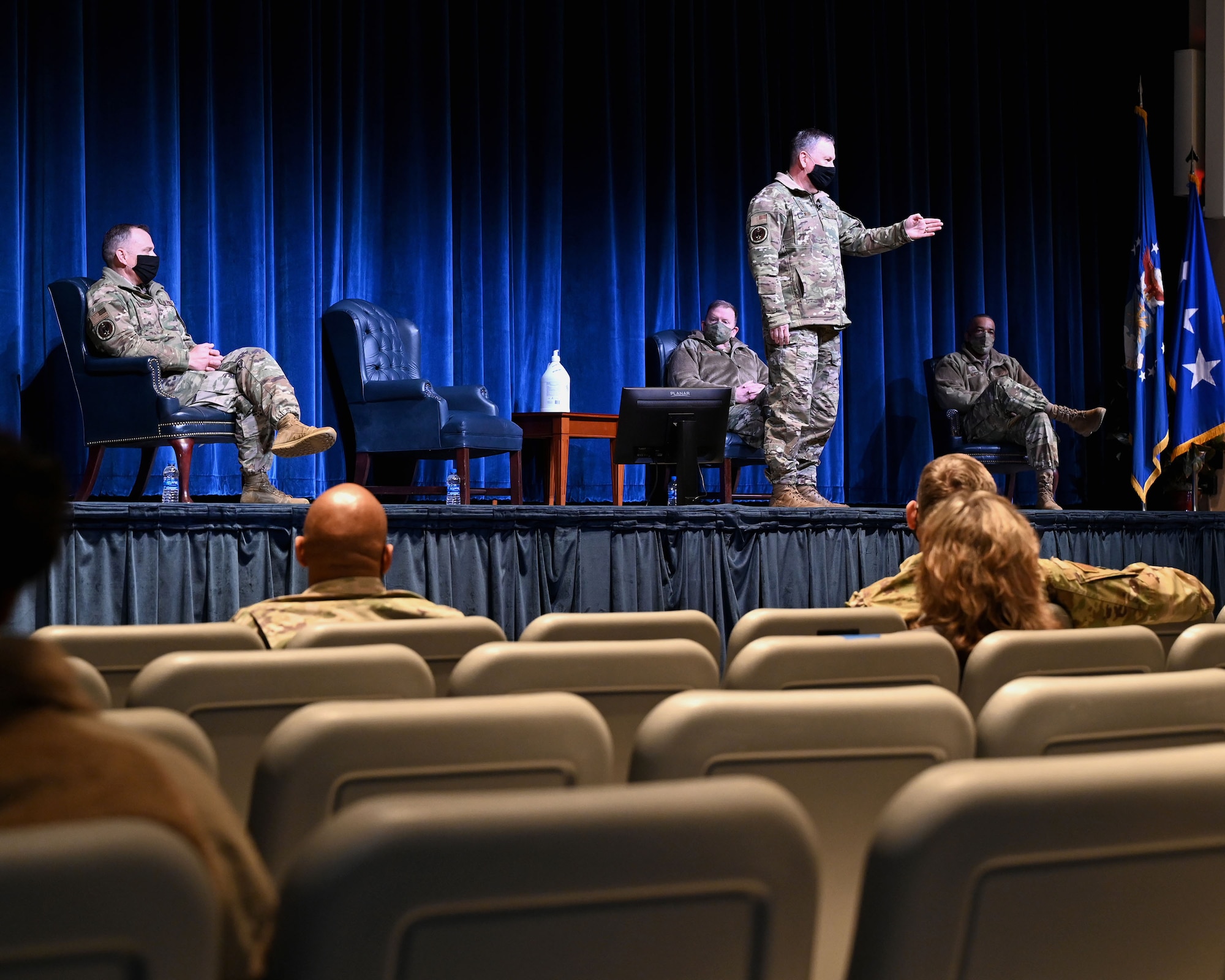 Lieutenant Gen. Brad Webb, commander of Air Education and Training Command, addresses members of the 908th Airlift Wing at Polifka Auditorium