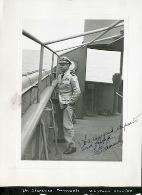 A photo of LT Clarence Samuels, USCG at sea aboard USS SEA CLOUD.