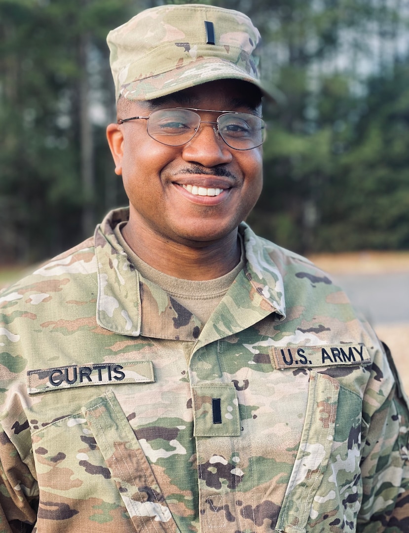 First Lt. Andrew Curtis, preventive medicine officer for the Virginia National Guard, at Fort Pickett, Virginia.