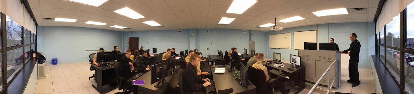 GROTON, Conn. (Jan. 17, 2017) Students assigned to the Information Systems Technician (Submarines)(ITS) "A" School at Information Warfare Training Site (IWTS) Groton, Connecticut attend the first class in the refurbished Lewis Hall on Naval Submarine Base New London. Lewis Hall now houses all of IWTS Groton's ITS training facilities. (U.S. Navy photo by Information Systems Technician (Submarines) 2nd Class Geoff Breedwell/Released)
