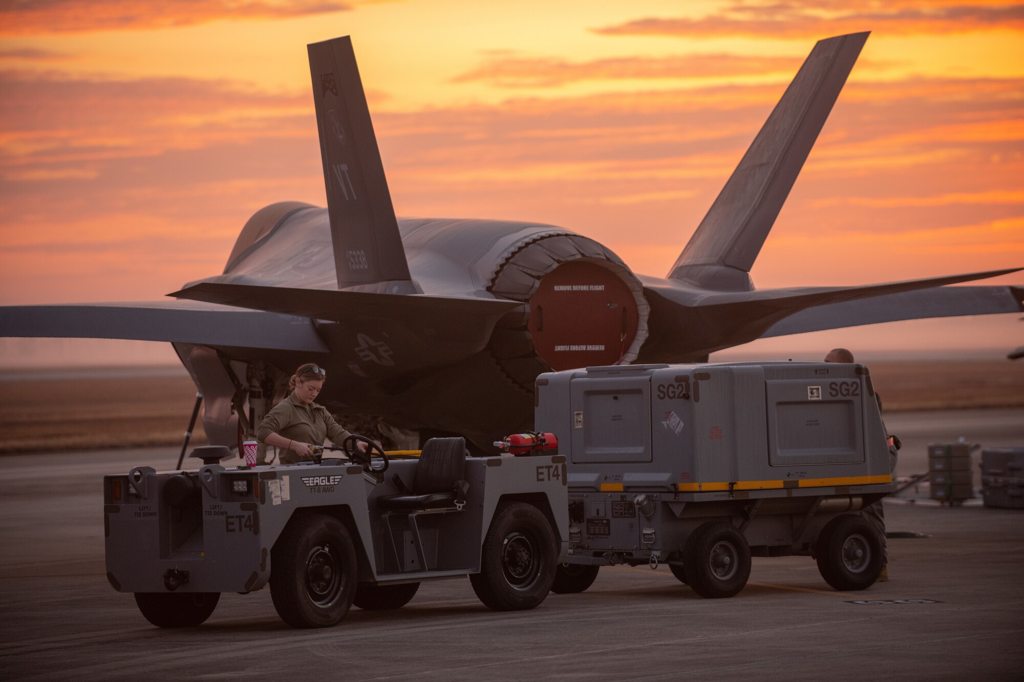 Senior Airman Isabel Murphy, a crew chief assigned to the 158th Maintenance Group, Vermont Air National Guard, prepare’s F-35A Lightning IIs for morning launch during a training exercise
