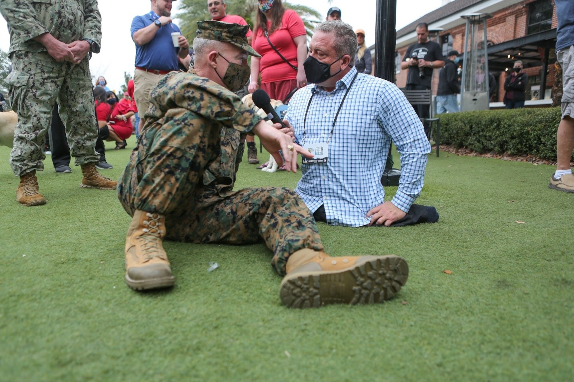 U.S. Marine Corps General Kenneth F. McKenzie Jr., the commander of U.S. Central Command, is interviewed by Dave Stevens of The Disability during the ‘Salute-To-Service-Stroll’ Feb. 6, 2021, at the Tampa Riverwalk, Tampa, Florida. “I am actually the one who is in the presence of heroes this morning,” said McKenzie of the veterans who had gathered for the event. (U.S. Army photo by Spc. Robert Vicens)