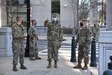 Col. Jon Farr, 56th Stryker Brigade Combat Team commander, inspects socially distanced security perimeters with Lt. Col. Adams, 2nd Squadron, 104th Cavalry Regiment, Pennsylvania Army National Guard in Washington, D.C., on Jan. 10, 2021.