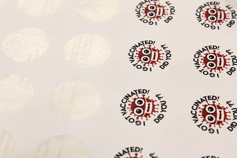 Photo of stickers that say “I got vaccinated, did you?”