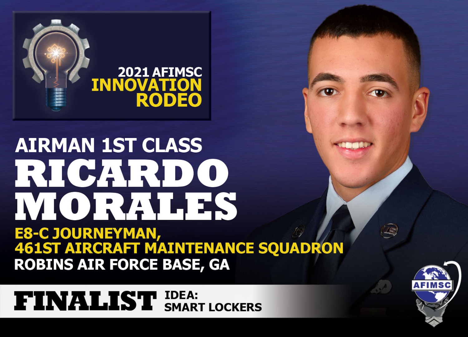 One of eight 2021 AFIMSC Innovation Rodeo finalists, Airman 1st Class Ricardo Morales has an idea for smart lockers: a mail locker system in base dorms for receiving and storing packages for Airmen.