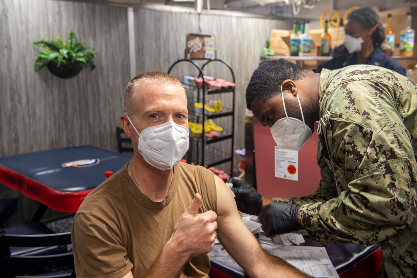 Sailors receive the COVID-19 vaccine aboard USS Vella Gulf (CG 72).