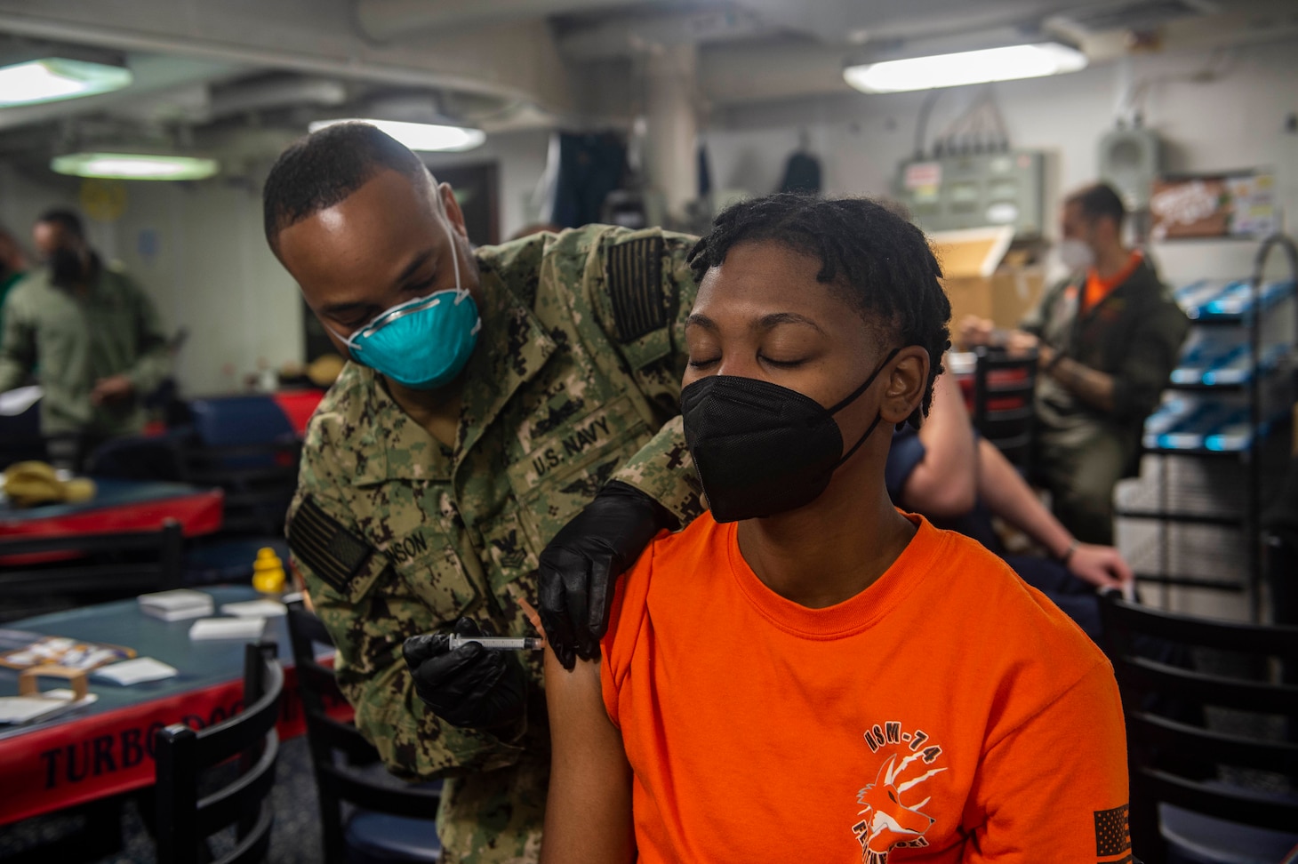 Sailors receive the COVID-19 vaccine aboard USS Vella Gulf (CG 72).