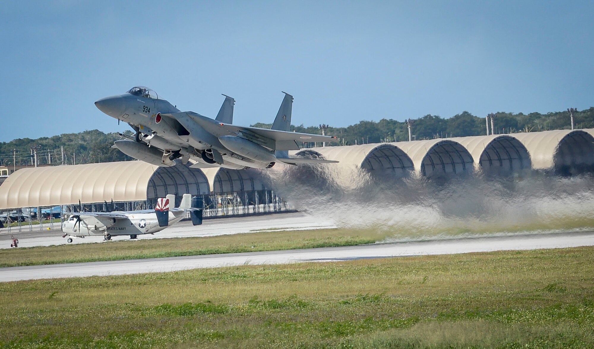 A Japan Air Self-Defense Force, or Koku-Jieitai, F-15J Eagles assigned to the 201st Squadron, Chitose Air Base, Japan, takes off during exercise Cope North 2021 at Andersen Air Force Base, Guam, Feb. 11, 2021.