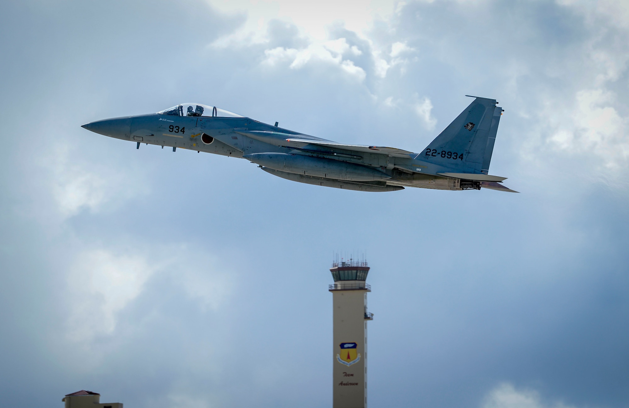A Japan Air Self-Defense Force, or Koku-Jieitai, F-15J Eagles assigned to the 201st Squadron, Chitose Air Base, Japan, takes off during exercise Cope North 2021 at Andersen Air Force Base, Guam, Feb. 11, 2021.