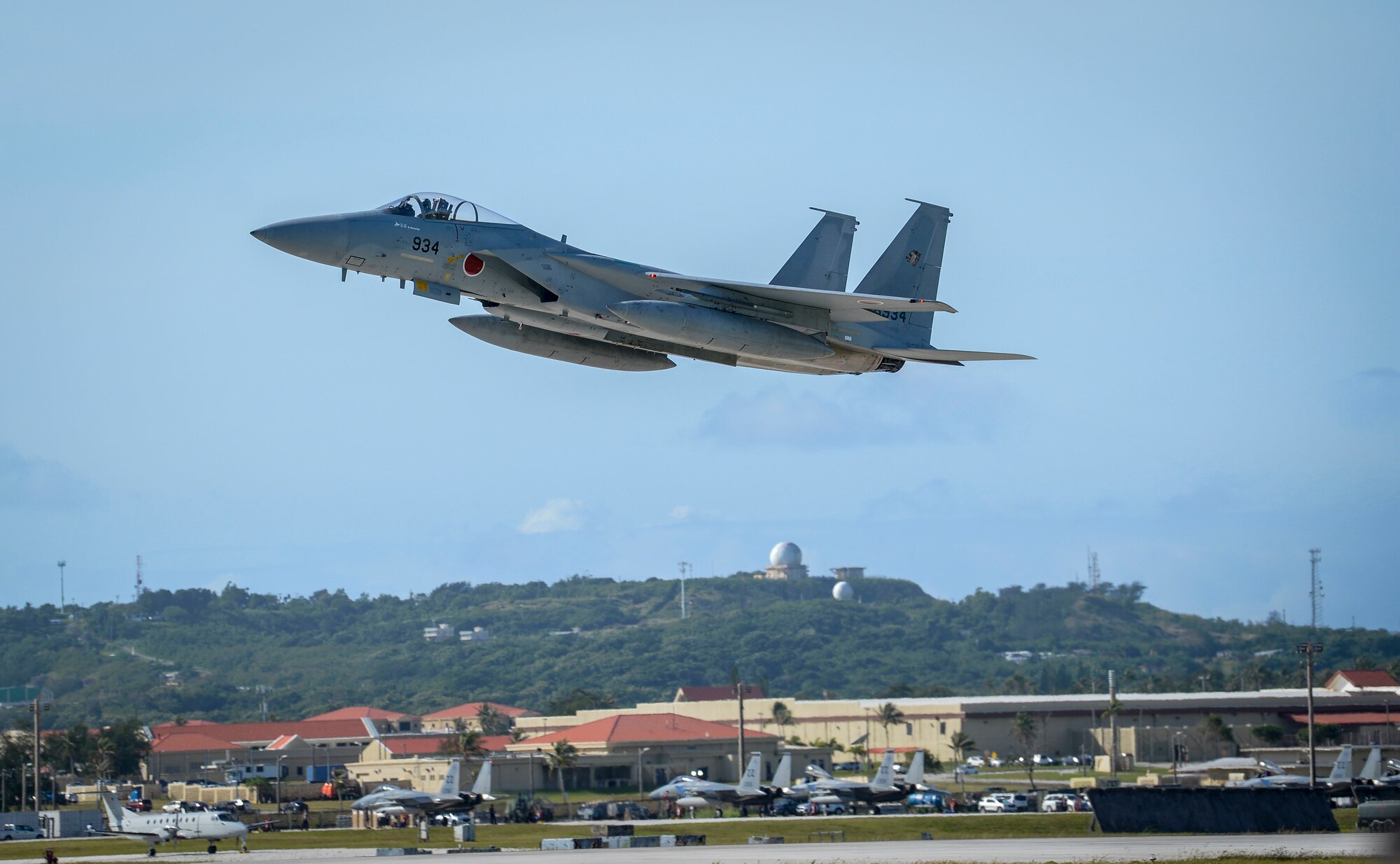 A Japan Air Self-Defense Force, or Koku-Jieitai, F-15J Eagles assigned to the 201st Squadron, Chitose Air Base, Japan, takes off during exercise Cope North 2021 at Andersen Air Force Base, Guam, Feb. 11, 2021.
