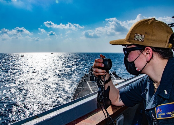 The guided-missile destroyer USS Winston S. Churchill (DDG 81), in accordance with international law, boarded a stateless dhow off of Somalia and interdicted an illicit shipment of weapons and weapon components, Feb. 12.