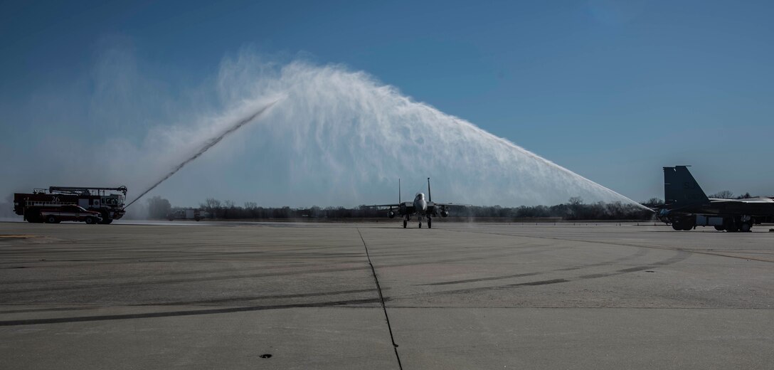 Col. Meyers, 4th Operations Group commander, completes his final flight after 31 years of service in the U.S. Air Force.