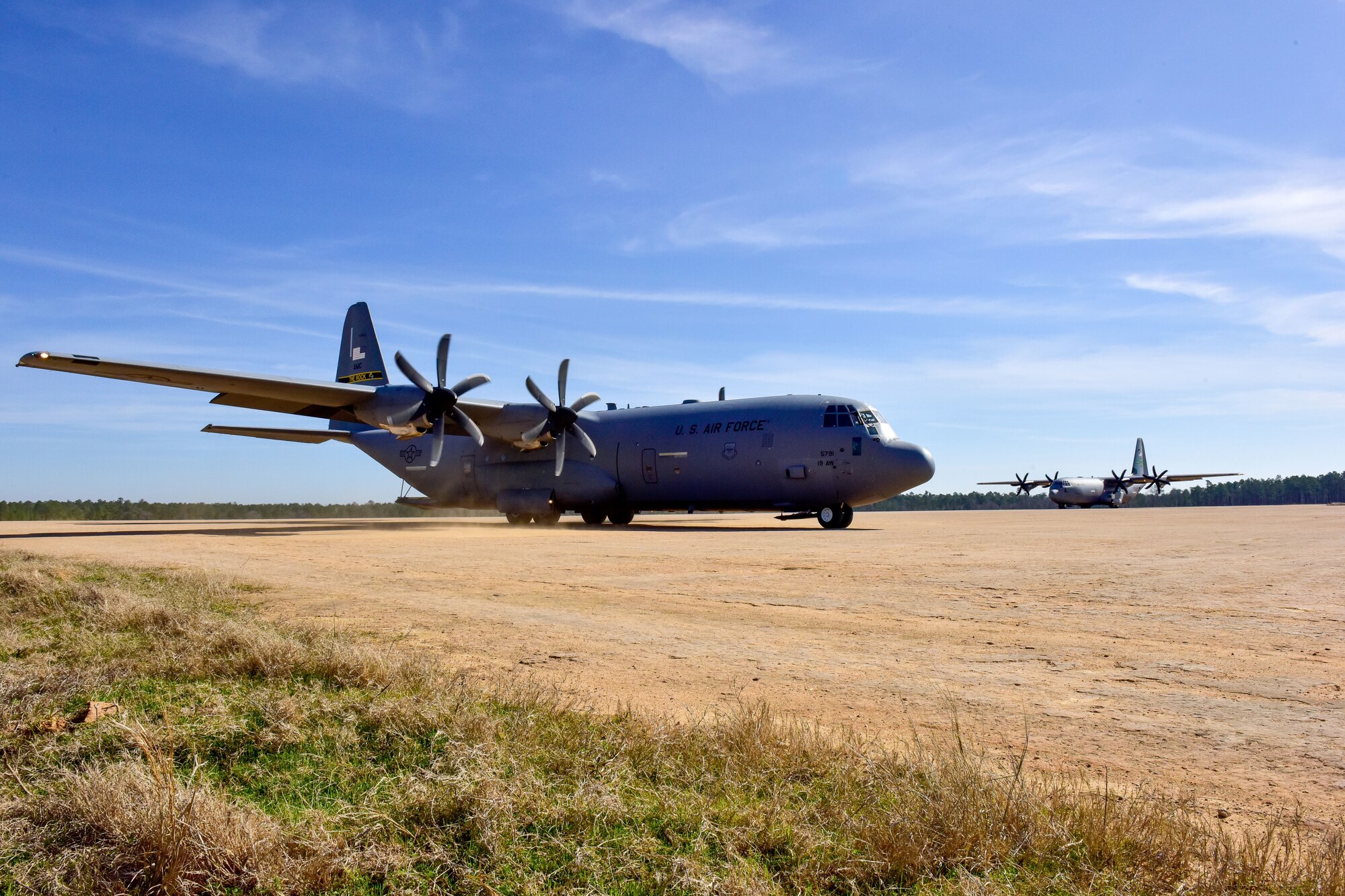 A plane waits for takeoff