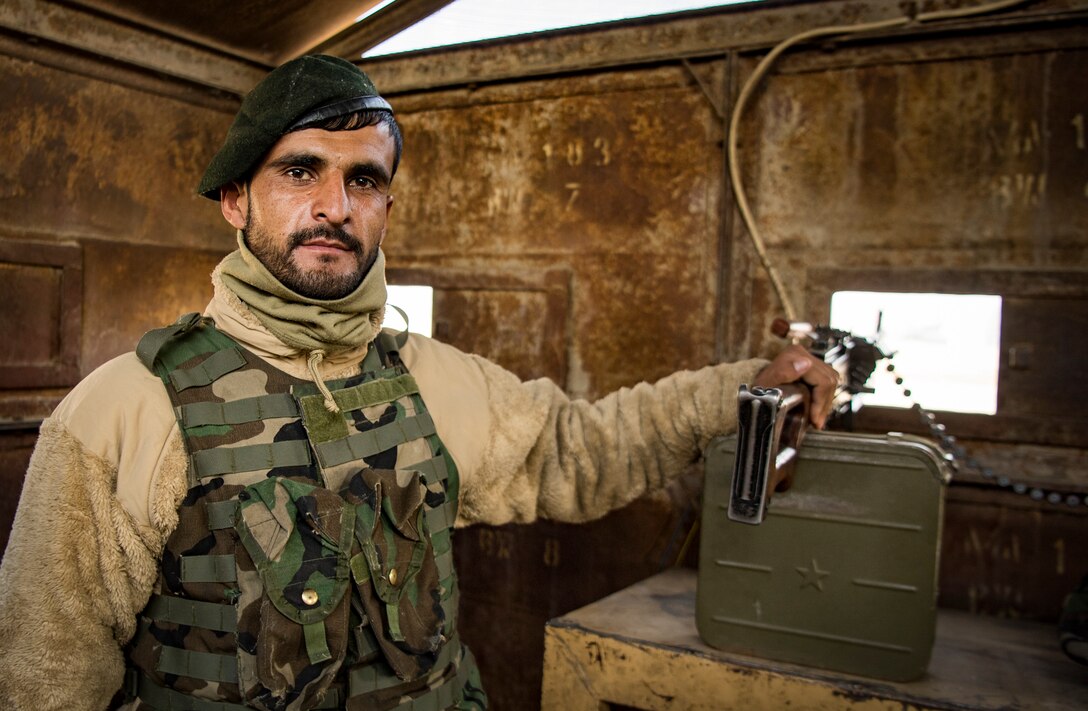 Afghan Air Force security forces member mans base perimeter guardhouse, December 17, 2018 (U.S. Air Force/Clayton Cupit)