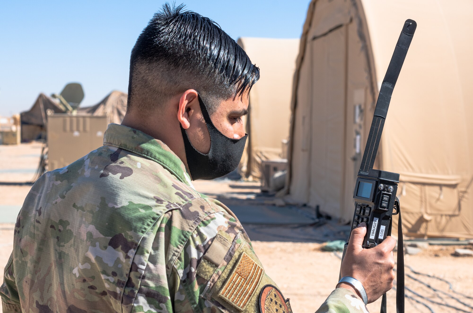 Airmen from the 378th Expeditionary Fighter Squadron aircrew flight equipment perform maintenance on equipment Feb. 11, 2021, at Prince Sultan Air Base, Kingdom of Saudi Arabia.