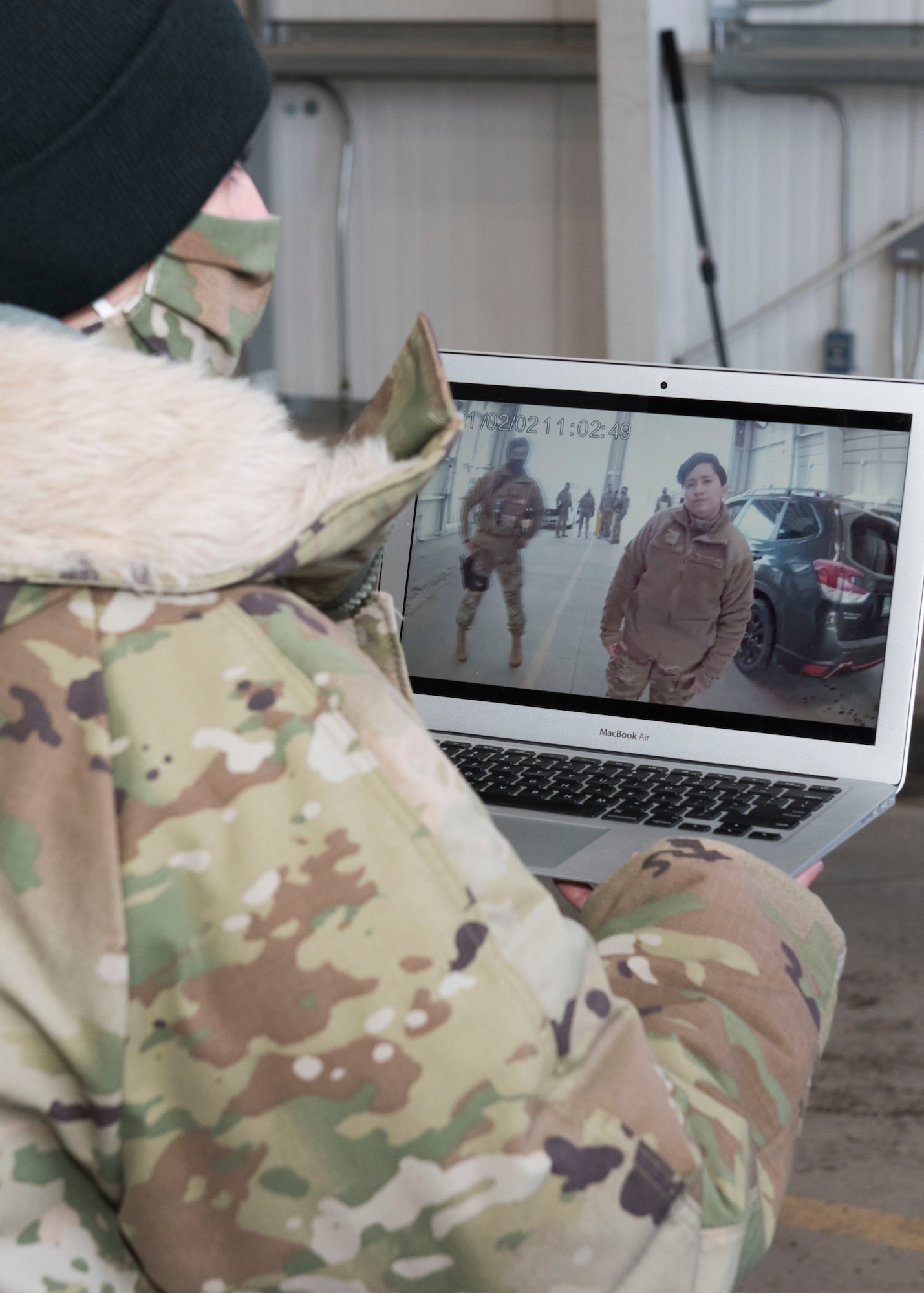 A body camera’s feed is livestreamed to a laptop to demonstrate its capabilities during an immersion with the 673d Security Forces Squadron at Joint Base Elmendorf-Richardson, Alaska, Feb. 2, 2021. The tour familiarized base leadership with the 673d SFS and its role in maintaining the safety of the JBER community and security of the installation and its resources.
