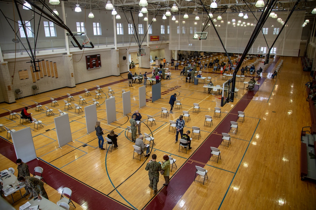 The Wallace Creek Fitness Center is now operating as a mass COVID-19 vaccination center to support Marine Corps Installations East personnel and beneficiaries on Marine Corps Base Camp Lejeune, North Carolina, Feb. 16, 2021. Beginning Feb. 16, 2021, Naval Medical Center Camp Lejeune personnel will be able to provide vaccinations for any eligible personnel with the capability of vaccinating up to 2000 people per day. (U.S. Marine Corps Photo by Lance Cpl. Isaiah Gomez)