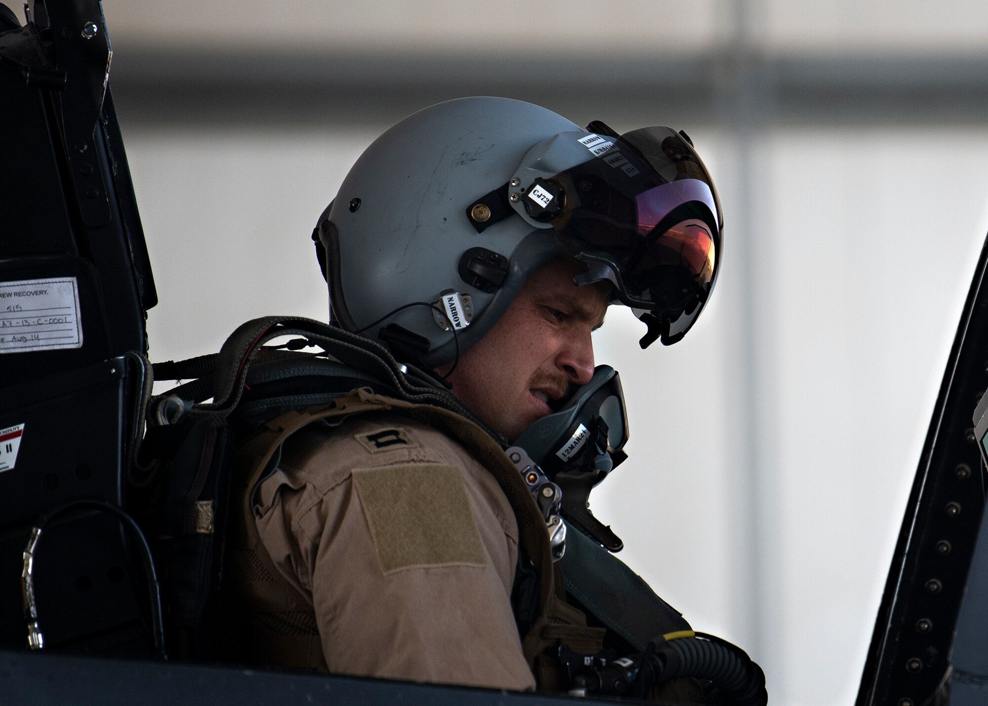 A U.S. Air Force F-15E Strike Eagle pilot assigned to the 335th Expeditionary Fighter Squadron (EFS) prepares to taxi at Al Dhafra Air Base (ADAB), United Arab Emirates, Feb. 12, 2021.