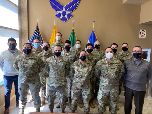 Members of the International Military Student Officer Team at the Inter-American Air Forces Academy gather for a photo at Joint Base San Antonio-Lackland, Texas.