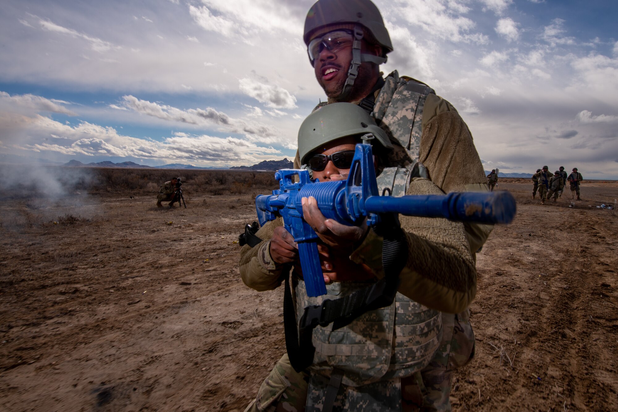 U.S. Air Force Airmen participate in exercise Raging Gunfighter at Michael Army Airfield, Utah, Feb. 1-4, 2020. This exercise furthered the multi-capabilities among Airmen and strengthened each other’s bond over the span of five days. (U.S. Air Force photo by JaNae Capuno)