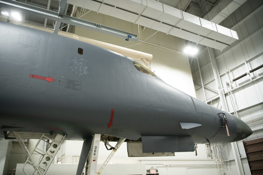 A B-1B Lancer is being prepared for divestiture at Ellsworth Air Force Base, S.D., Feb. 16, 2021. The planned divestment of 17 B-1B aircraft supports the shaping of the B-1B fleet so that it remains a healthy and effective long-range precision strike force that will provide margin across the bomber transition and incur cost avoidance to reach the future force faster. (U.S. Air Force photo by Airman Jonah Fronk)