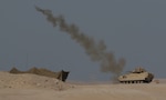 A U.S. Army M1150 Assault Breacher Vehicle from 1st Battalion, 6th Infantry Regiment, 2nd Brigade Combat Team, 1st Armored Division, launches its Linear Demolition Charge System during a live-fire exercise portion of Iron Union 14 at Al Hamra Training Center in the United Arab Emirates, Feb. 4, 2021. Iron Union is a recurring, bilateral exercise that is designed for U.S. forces to train with UAE counterparts in addressing common threats to regional security in Southwest Asia. (U.S. Army photo by Staff Sgt. Daryl Bradford, Task Force Spartan Public Affairs)