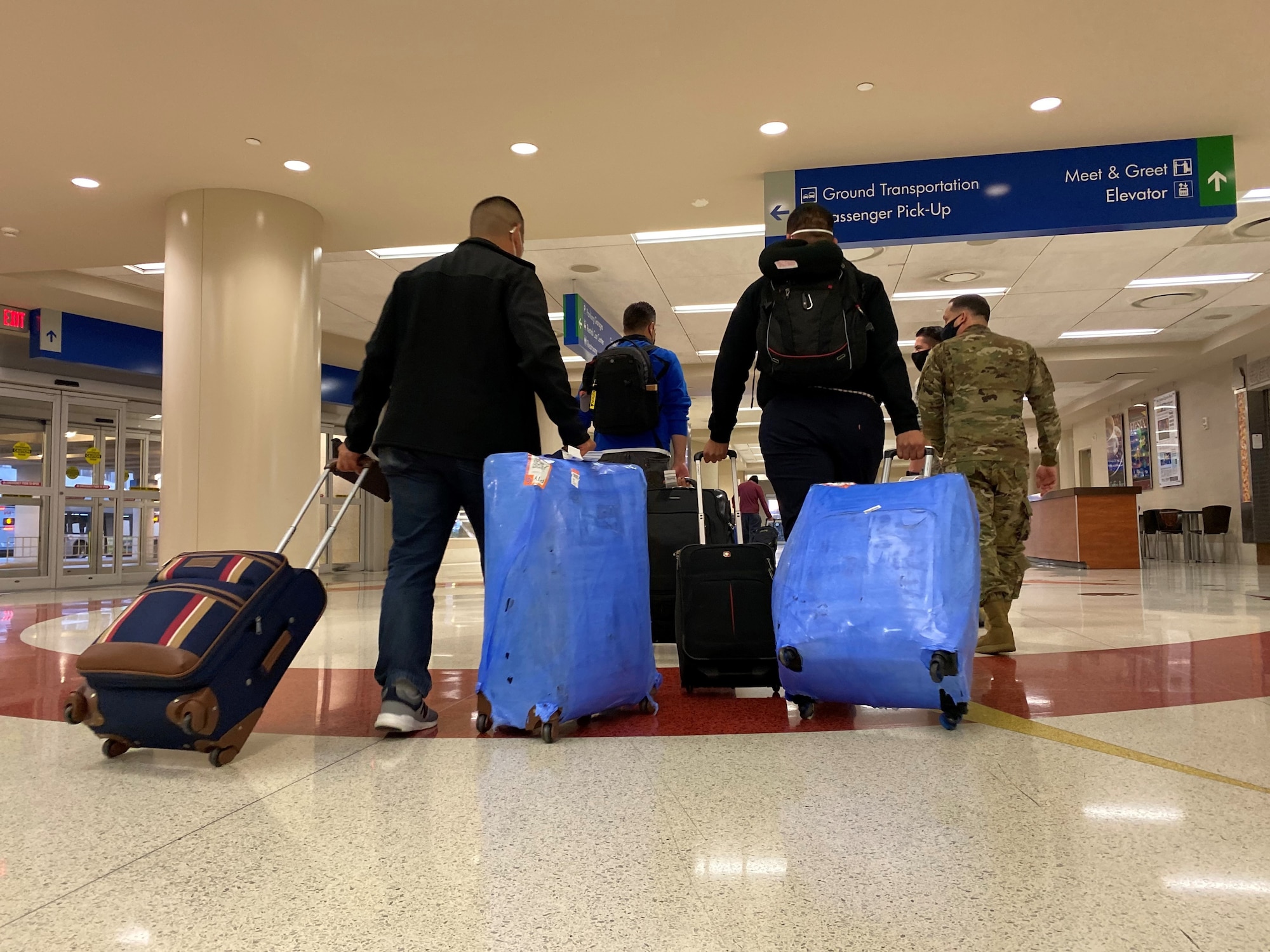 The first group of Alpha-cycle students at the Inter-American Air Forces Academy arrive at the San Antonio International Airport Jan. 13, 2021.