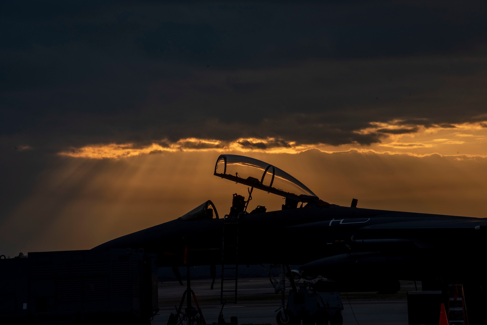 An F-15E Strike Eagle sits on the flightline at Seymour Johnson Air Force Base, North Carolina, Feb. 10, 2021.